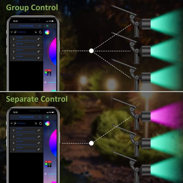 IP65 Waterproof RGB Decorative Solar Spot Light with APP Control LED Light Source for Garden/Yard Outdoor Lighting