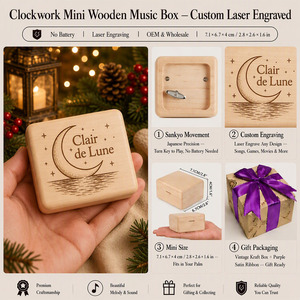 Boîte à musique Clair de <span class=keywords><strong>Lune</strong></span>, mini-boîte musicale en bois d'érable à remonter Sankyo, gravure laser personnalisée, cadeau classique et romantique, vente en gros OEM - Product Image 2