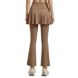 Wholesale Women's Color-Blocked Breathable Fitness Two-Piece Legging Running Bell-Bottom <b>Skirt</b> High Elasticity Waist Yoga Pants - Product Image 3