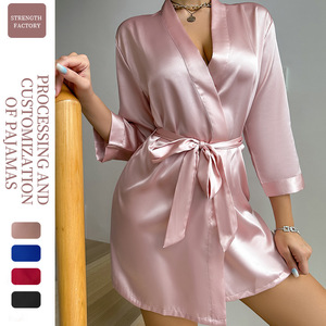 Pyjama en soie uni sexy pour femmes, nouvelle robe <span class=keywords><strong>de</strong></span> <span class=keywords><strong>nuit</strong></span> légère et respirante pour les saisons printemps/été/automne - Product Image 1
