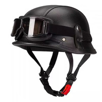 Casque Demi-Face Rétro Vintage Style Allemand en ABS à Libération Rapide Toutes Saisons DOT/ECE Cadre Carré Moto Scooter