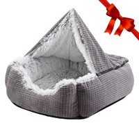 Lit pour chat portable à capuche, en velours écologique, rond, moelleux et confortable, à motif animal, fabriqué directement par le fabricant, pour chats d'intérieur