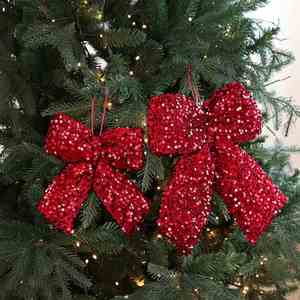 Décoration de Noël de luxe léger haut de gamme, nœud en tissu bordeaux en forme de cœur avec paillettes et sequins, style transfrontalier - Product Image 4