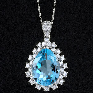 Colgante de Topacio azul cielo Natural de Plata de Ley 925 para mujer, colgante de abalorio de tipo de regalo de aniversario chapado en rodio único - Product Image 4