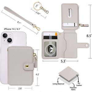 PU Leather Card Holder,RFID-Blocking Keychain Wallet,Zipper Coin Purse <b>Key</b> <b>Ring</b>,Detachable Wrist Strap Multi Slots - Product Image 4