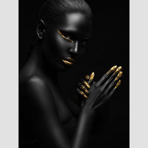 Moderno respetuoso del medio ambiente digital impreso negro oro retrato lienzo pared arte elegante hogar decorativo pared imagen con africano - Product Image 3