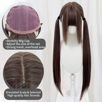 Perruque synthétique longue à deux queues, marron 30 pouces avec frange, queue de cheval pré-nouée, perruque cosplay pour femme, approvisionnement direct usine