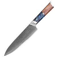 Couteau de chef Damas de 8 pouces, manche en bois de résine, acier au carbone japonais VG-10, ambidextre, passe au lave-vaisselle, couteau de cuisine