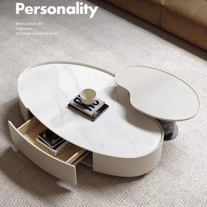Table basse moderne simple pour salon avec panneau rock Table basse créative style crème en forme de noix de cajou ovale mangue - Product Image 5