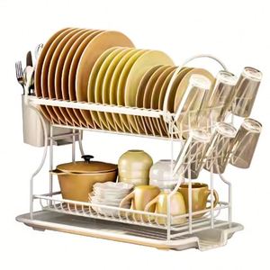 Household Kitchen <b>Storage</b> Rack Dish Rack With Drain Round Quilted Dish <b>Storage</b> Container Stainless Steel Sink Drying Rack Stand - Product Image 1