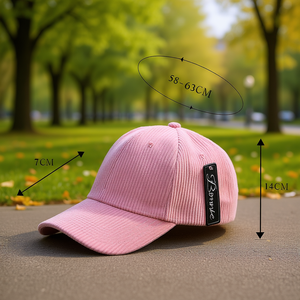 Cappellino da Baseball Somnie in Velluto a Coste Rosa, 6 Pannelli, Regolabile, Unisex, Casual, 58-63 cm, Tinta Unita, per Adulti, Quattro Stagioni - Product Image 2