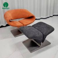 Moontree Mobilier design italien Chaise de loisirs Maison moderne Hôtel Pieds en métal Fauteuil en tissu velours avec pouf