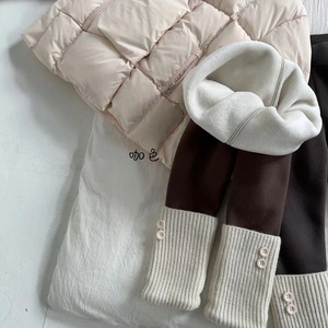 Tongxingyuan Girls Leggings Fleece-<b>lined</b> Knitted Winter Casual <b>Pants</b> With Buttons Deep Gray Korean Style - Product Image 4