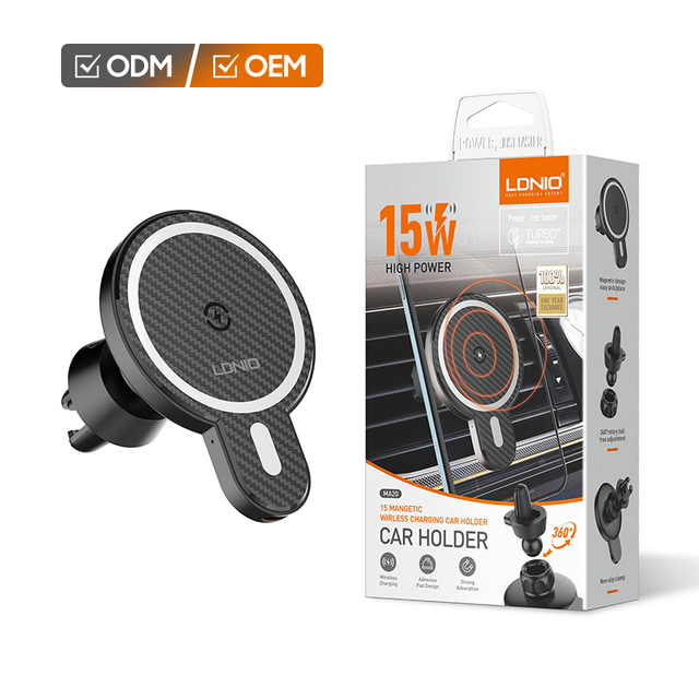 LDNIO MA20-1 Wireless Car Magnet Phone 15W Magnetic Wireless Charging Car Holder Air Vent Mount 360° Rotation for Mobile Phone