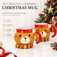 Mug de Noël en céramique 3D personnalisé en forme d'ours, conception OEM ODM, vente en gros, cadeau de vacances, tasse à café pour les boutiques de souvenirs