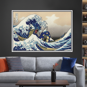 Gyarados Wave <b>Canvas</b> Print Anime Hokusai Mashup Gamer Decor,WHITE <b>FRAMED</b> <b>CANVAS</b> - Product Image 3