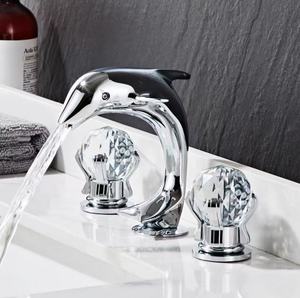 Grifo de Agua Creativo con Diseño de Delfín, de Latón con Manija de Bola de Cristal, de Sobremesa, con 3 Orificios, Válvula de Cerámica de Doble Función, Mezclador Independiente para Lavabo de Sala de Estar - Product Image 1