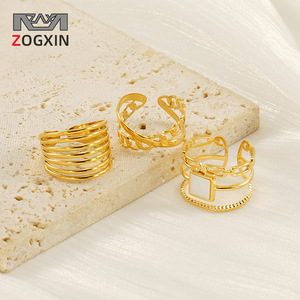 ZOGXIN Geometric Open <b>Ring</b> 18k Gold <b>Titanium</b> Steel Women's Fashion Jewelry Gift - Product Image 1