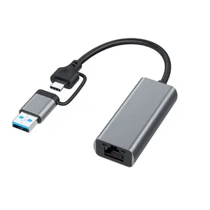 Adaptador Lan USB 3,0 tipo c a RJ45, 1000M, tarjeta de red USB C, divisor de red Ethernet 2 en 1