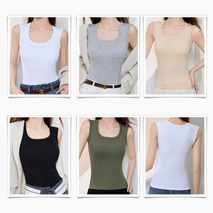 Wholesale High Quality Large Size Slim Tight Square Neck Breathable Lady Women Casual Vest Camisole Tank <strong>Tops</strong> with <strong>Built</strong> <strong>in</strong> <strong>Bra</strong> - Product Image 2