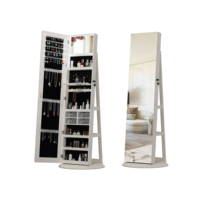 Miroir sur pied moderne en bois massif avec vitrine à bijoux, verrouillable, design rotatif à 360 degrés, grande capacité pour salon