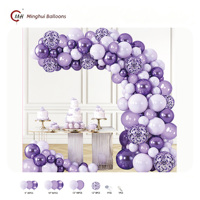Kit d'arche de ballons macaron violet, rose, noir et or, ballons en latex avec confettis pour mariage, anniversaire, baby shower, fête prénuptiale