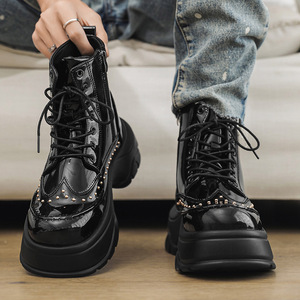 Nuevas Botas de Plataforma con Cordones y Remaches para Hombre, Diseño Moderno, Botas Negras con Tacón Elevado, Tallas 39-46, Botas Vaqueras de la Mejor Calidad - Product Image 4