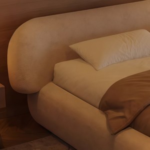 Letto Matrimoniale Moderno Minimalista in Lino Lussuoso con Rivestimento in Velluto Crema per Camera da Letto Principale, Letto Nuziale con Rivestimento Morbido Avvolgente - Product Image 4