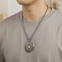 Pendentif Viking Odin Boussole Acier Titane Collier Homme Nordique Rune Amulette Vintage Bijou Cadeau Style Europeen Americain