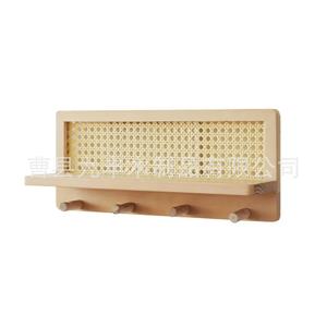 Solid Wood Wall Mounted Key Storage Rack With <b>Shelf</b> And <b>Hooks</b> For Home Living Room Organization - Product Image 1