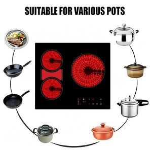 Table <span class=keywords><strong>de</strong></span> cuisson <span class=keywords><strong>vitrocéramique</strong></span> encastrable 3 brûleurs 7400W, zone flexible, commande par bouton, verre lisse, minuterie, sécurité enfant, cuisinière électrique - Product Image 6