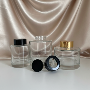 Bottiglia in Vetro Rotonda per Diffusore a <span class=keywords><strong>Bastoncini</strong></span>, Ricaricabile, Bocca Larga, 100ml 120ml 170ml 200ml, con Anello Nero e <span class=keywords><strong>Bastoncini</strong></span> in Fibra - Product Image 2