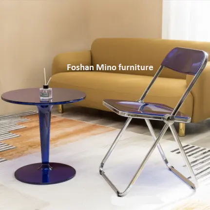 Foshan factory-mesa de centro redonda de acrílico, azul real, venta al por mayor