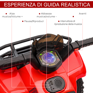 HOMCOM Bicicleta cuádruple eléctrica para niños con batería recargable de 6V, botón Acelerador, edad 18-36 meses, 70x42x45cm, Rojo - Product Image 6