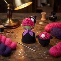 Poupée Sorcière Réversible en Crochet Créative, Bestseller Transfrontalier, Figurine en Fil Acrylique de Dessin Animé, Décoration de Bureau, Cadeau
