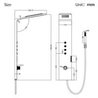 Panneau de douche vapeur moderne en céramique brossée avec jets de pluie et de massage, fixation murale, barre coulissante et mitigeur pour usage hôtelier