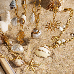 Collares de Moda Hawaiana de Verano, Joyería de Acero Inoxidable 316L, Collar de Conchas Marinas Chapado en Oro de 14k y 18k para Mujer - Product Image 4