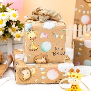กระดาษห่อของขวัญสำหรับงานเลี้ยงฉลองทารก ลายการ์ตูนช้างและสิงโตพร้อมลูกโป่ง มีเส้นตัดด้านหลัง ปรับแต่งได้ - Product Image 1