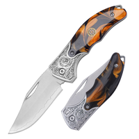 Couteau de poche pliant en acier premium à 3 couches avec manche en résine et poinçon en relief, couteau utilitaire portable de survie et de chasse