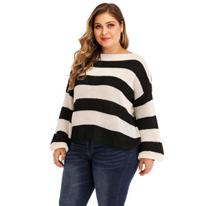Maglione Pullover con maniche <span class=keywords><strong>a</strong></span> lanterna <span class=keywords><strong>a</strong></span> <span class=keywords><strong>righe</strong></span> bianche <span class=keywords><strong>e</strong></span> nere su ordinazione all'ingrosso della fabbrica Plus Size - Product Image 4
