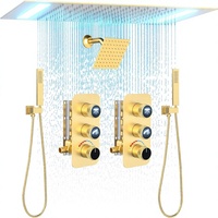 Ensemble de robinetterie de douche Honajo à 3 poignées avec affichage LED, douchettes pluie et icônes lumineuses doubles, finition or brossé