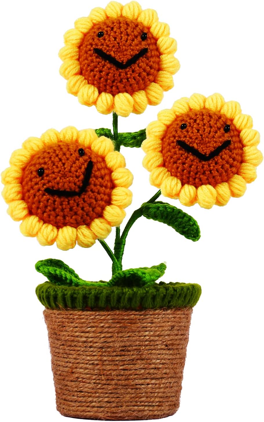 Fiori Fatti A Mano All'Uncinetto In Vaso - Girasole Rosa 8x15 Cm - Regalo Per Insegnanti E Decorazione Scrivania
