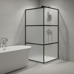 Porte de douche coulissante en verre ESG givré noir 39,4x76,8 pouces avec cadre, design minimaliste - Product Image 2