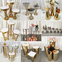 Support de fleurs miroir en acier inoxydable doré pour centre de table, idéal pour mariages, anniversaires, et fêtes prénuptiales - Vente en gros