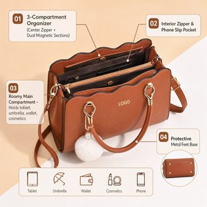 Borsa a Spalla Rossa da Donna alla Moda con Manico Superiore Smerlato, Elegante Borsa a Tracolla con Ciondolo Pompon per Feste, Lavoro e Viaggi - Product Image 2