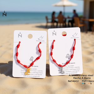 Chaîne de cheville Leo Seven Star en cordon rouge avec breloque Lion en acier inoxydable, faite à la main pour femme, bijoux de mode - Product Image 2