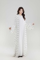 Abaya Kimono Fluide et Ample à Pois Transparente pour Femmes Musulmanes, Modèle Personnalisé avec Logo OEM, Design Fluide et Élégant