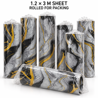 Papier peint auto-adhésif en marbre noir, blanc et or avec surface PET nettoyable pour murs intérieurs 653D1