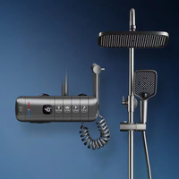 Robinetterie thermostatique à affichage numérique chaud/froid, ensemble de douche piano, pommeau de douche pluie, construction en laiton doux, design UFO lumineux en céramique, pour hôtel