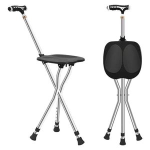 Jiang Hao <b>Folding</b> Three Legged Cane <b>Stool</b> Aluminum Alloy Portable Walking Stick <b>Stool</b> For Seniors - Product Image 3